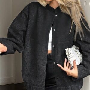 Solid Pockets Brushed Bomber Jacket